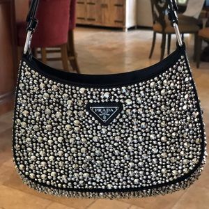 Black Prada Swarovski Crystal Cleo Nylon Handbag Re-edition 2000